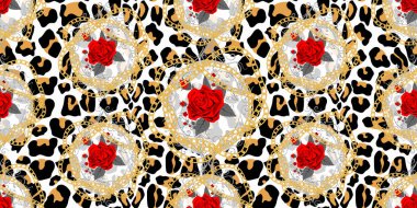 Leopar derisi nde altın zincirli trendy dikişsiz desen.