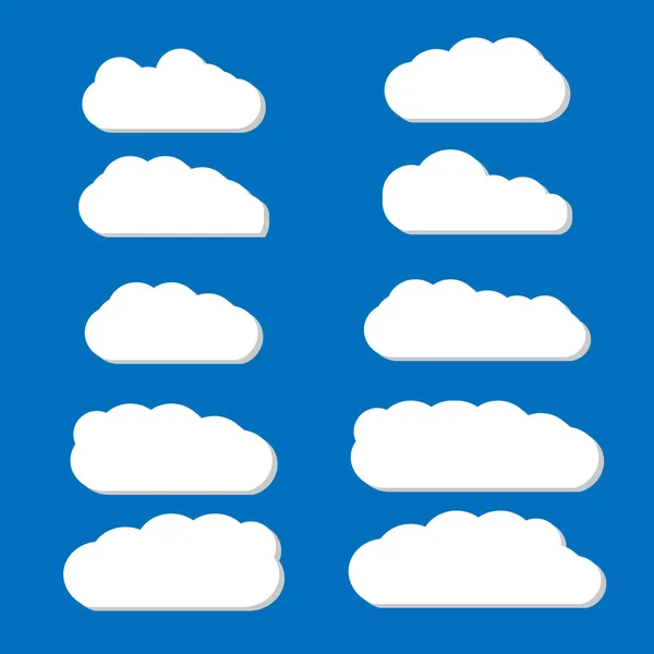 Nubes aisladas sobre fondo azul. Colección de nubes para sitio web, póster, cartel y papel pintado. Concepto creativo moderno. Nubes vector ilustración — Archivo Imágenes Vectoriales