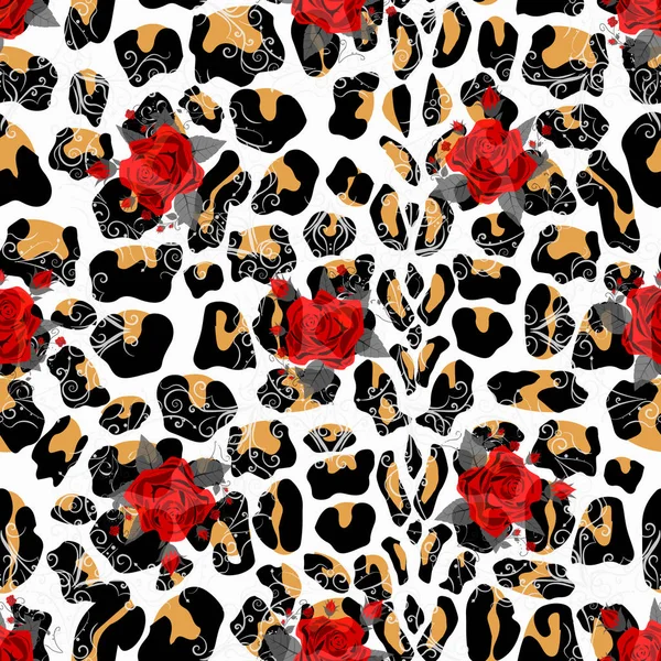 Цветочные векторные рисунки животных. Леопардовая текстура и букеты цветов. Красная роза, бордовый красный пион, белый анемон, сочный, экзотическая орхидея, фуксия, георгия. . — стоковый вектор