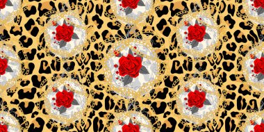 Leopar derisi üzerinde altın zincirleri ile trendy dikişsiz desen. eps10