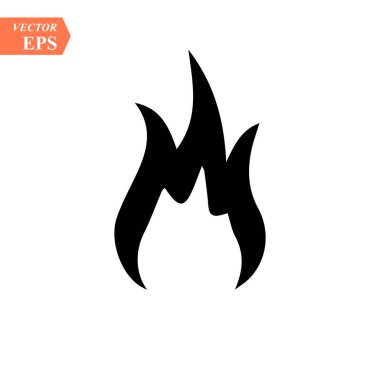 Alev ikonu ateşle. Siyah simge beyaz arkaplanda izole edildi. Ateş alevi silueti. Basit bir ikon. Web sitesi sayfası ve mobil uygulama tasarım vektör ögesi.