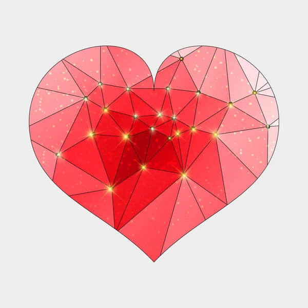 Sevgililer Günü için Kırmızı Poligonal Kalp. Vektör şenlikli arka plan. Dijital sanat. — Stok Vektör