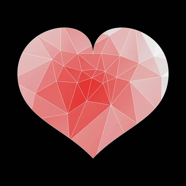 Heart trójkątne mozaiki w odcieniach czerwieni. Symbol miłości w modny nowoczesny streszczenie styl. Naklejek, etykiet, znaczników i kartki na Walentynki — Wektor stockowy