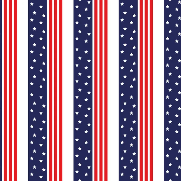 Seamless Pattern National USA Flag with stripes Stars Blue and Red. Pattern suitable for posters, postcards, fabric or wrapping paper. — Stock Vector