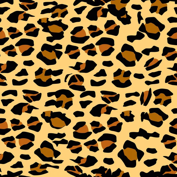 Luipaard patroon. Naadloze vector afdrukken. Realistische dierlijke textuur. Zwarte en gele vlekken op een beige achtergrond. Abstracte herhalend patroon - leopard huid imitatie kan worden geschilderd op kleding of stof. — Stockvector