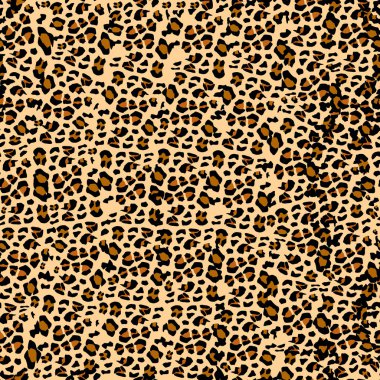Leopar desen. Sorunsuz vektör yazdırma. Gerçekçi hayvan doku. Bej renkli bir arka plan üzerinde siyah ve sarı lekeler. Giysi ya da kumaş üzerinde Leopar deri taklidi soyut yinelenen desen - boyanabilir.