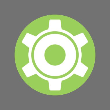 Dişli simgesi. İllüstrasyon tarzı düz ikonik iki renkli eko yeşil ve beyaz arka plan üzerinde gri sembolüdür. Rasterized kopya Jpg