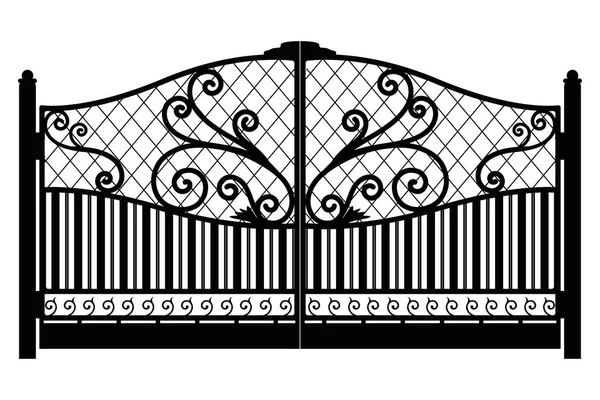 Puerta falsificada. Detalle de arquitectura. Puerta de hierro forjado negro con celosía decorativa aislada sobre fondo blanco. Vector EPS10 — Vector de stock