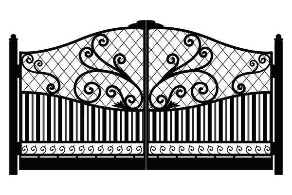 Forged gate. Architecture detail. Black forged iron gate with decorative lattice isolated on white background. Vector EPS10 — Stock Illustration Forged gate. Architecture detail. Black forged iron gate with decorative lattice isolated on white background. Vector EPS10 Royalty Free Stock Illustrations