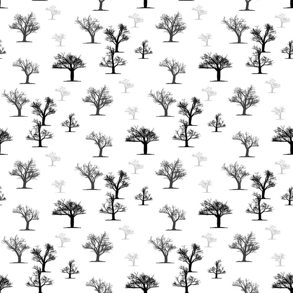 自然シームレスなパターン。フォレストタイルの背景。木のシームレスなパターン。花の黒と白の壁紙eps10 — ストックベクタ