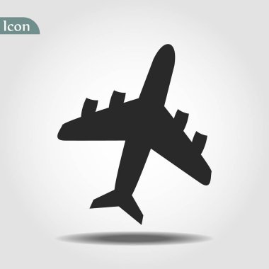 Uçak simgesi. Uçuş taşıma sembolü, uçak, sinek airctaft, havacılık tatil illüstrasyon. Simge sağlam tasarlamak, beyaz - vektör illüstrasyon izole piktogram seyahat