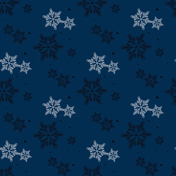 Sneeuwvlokken naadloos patroon. Blauwe sneeuwvlok vector xmas abstracte achtergrond — Stockvector