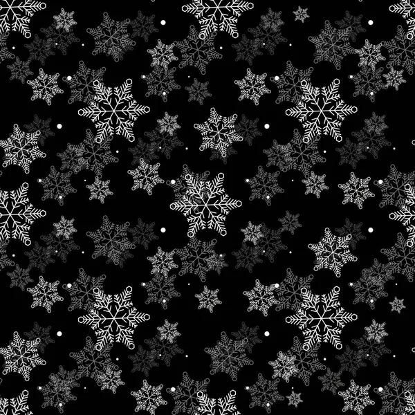 Modèle sans couture de flocons de neige sur un fond noir — Image vectorielle