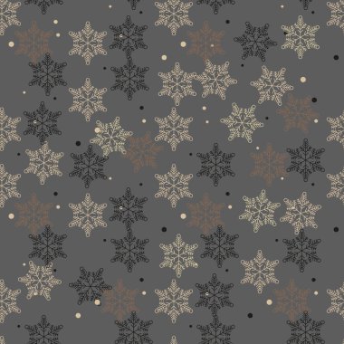 Kar tanesi dikişsiz desen. Siyah ve kahverengi retro arka plan. Kaotik unsurlar. Soyut geometrik şekil dokusu. Duvar kağıdı, sarma, tekstil için tasarım şablonu. Vektör İllüstrasyon eps10