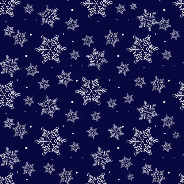 Sneeuwvlokken naadloos patroon. Blauwe sneeuwvlok vector xmas abstracte achtergrond — Stockvector