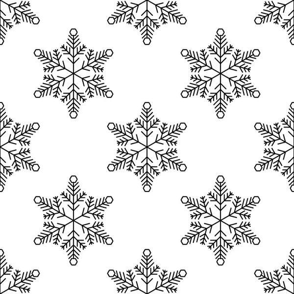 Christmas, new year seamless pattern, snowflakes line illustration. Vector icons of winter holidays, cold season snowfall. Celebration party black white repeated background. — Stock Vector