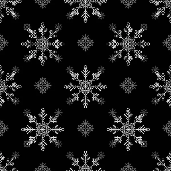 Boże Narodzenie, nowy rok wzór, ilustracja linia płatki śniegu. Wektor ikony ferii zimowych, zimowym śniegu. Celebration party czarny tle powtarzających się. eps10 — Wektor stockowy
