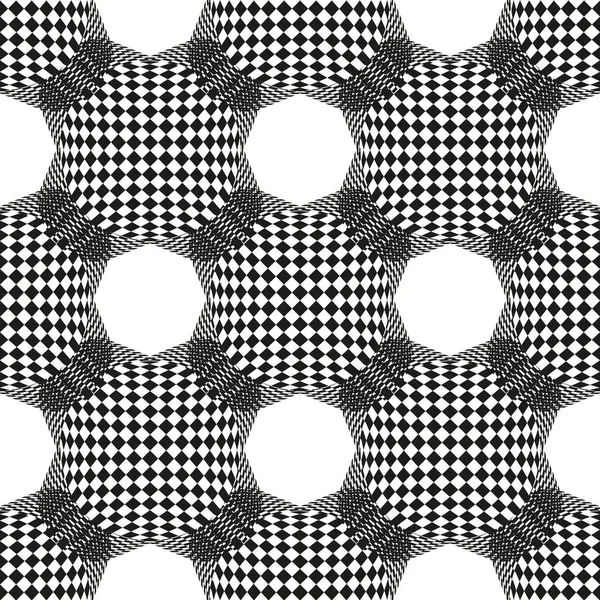 Modèle géométrique abstrait sans couture avec champ d'échecs et motif hexagonal. Vecteur Monochrome Fond — Image vectorielle