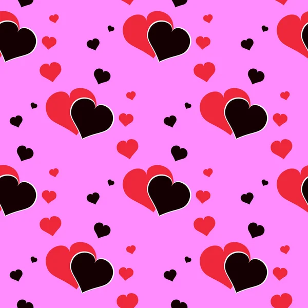 Rood en zwart hart naadloze op roze achtergrond Valentines Day vector — Stockvector