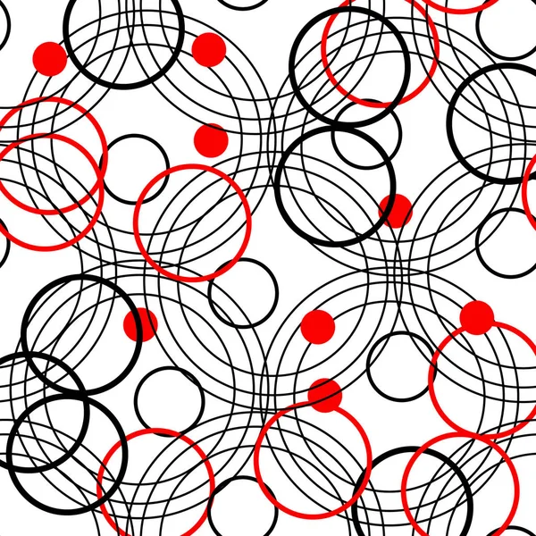 Nahtlose Ringe Retro-Muster. Stil der 1960er Jahre. rot, schwarz, weiß. Hintergründe Texturen Shop. — Stockvektor