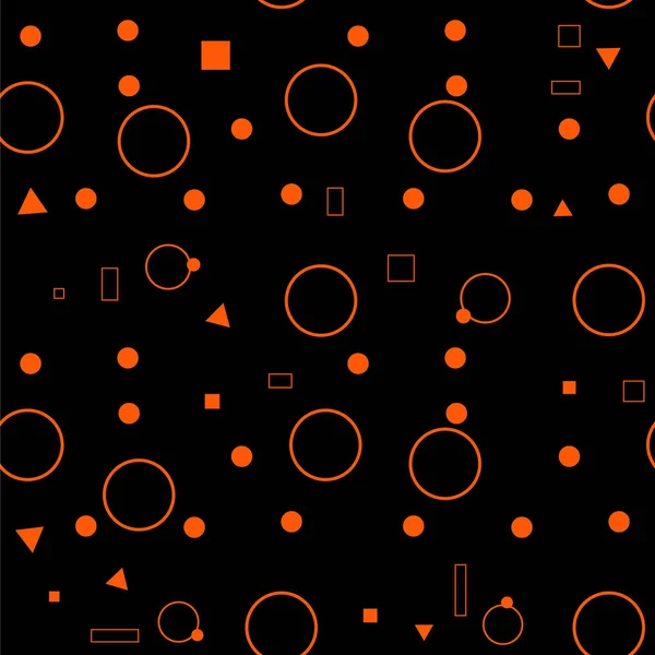 Padrão sem costura laranja. Fundo abstrato com círculos e quadrados. Ornge e preto polka dot ornamento — Vetor de Stock