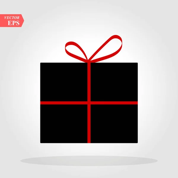 Cadeau in een zwarte doos met een rode strik op een witte achtergrond vector — Stockvector