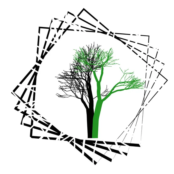 Doğa ve bitki kavramı kuru yeşil ve siyah ağaç simgesi ile temsil. izole ve düz illüstrasyon vektör eps10 ölü ağaçlar siluet — Stok Vektör