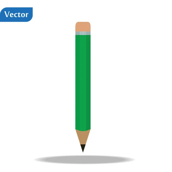 Potlood, platte vector pictogram, houten groene potlood op witte achtergrond. Eps10 — Stockvector