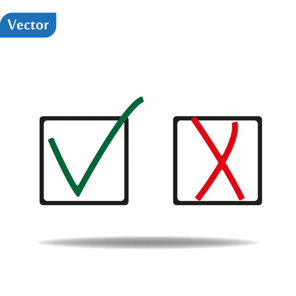 Symbol Tick och Cross. Isolerad röd och grön bockmarkering målad med en borste. Grunge. eps10 — Stock vektor