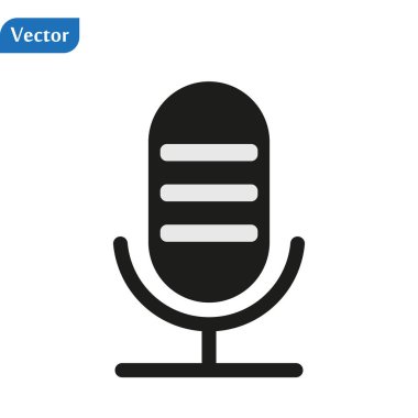 Mikrofon simgesi. Hoparlör vektörü. Beyaz arka planda izole edilmiş ses işareti. Web ve mobil platformlar için basit illüstrasyon.