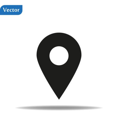 PIN simge vektör. Yer işareti Isolated beyaz arka plan. Navigasyon haritası, gps, yön, yer, pusula, ilgili kişi, arama kavramı. Düz için grafik tasarım, stil logosu, Web, UI, mobil app, Eps10