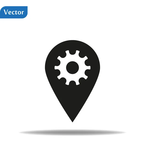 Značka mapy s ikonou Ozubena, mapovací čep, symbol umístění GPS, burzovní vektorový obrázek na bílém pozadí. — Stockový vektor