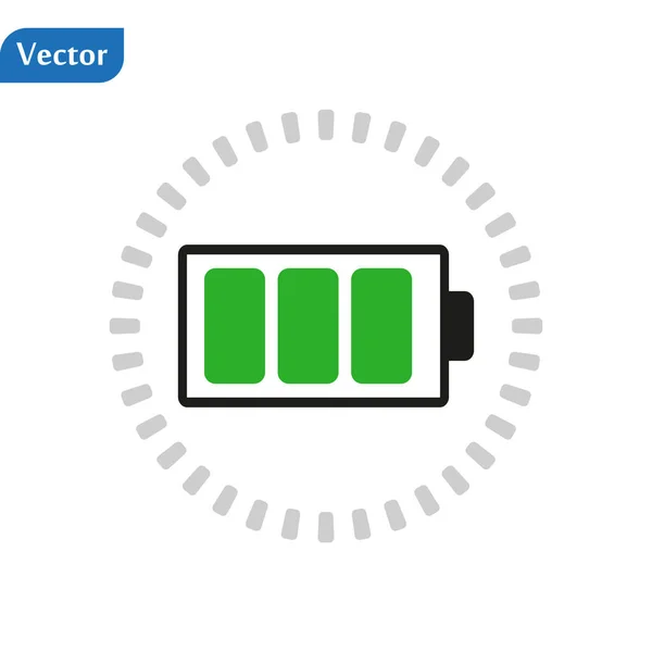 Charged battery. Green Full charge battery. Battery charging status indicator. Glass realistic power green battery illustration on white background. Full charge total discharge. Charge status. Vector — Stock Vector