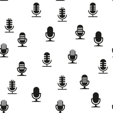 Siyah mikrofon simgesi beyaz arkaplanda izole edilmiş kusursuz desen. Radyodaki mikrofondan. Sözcü işareti. Vektör Illustration bölüm 10