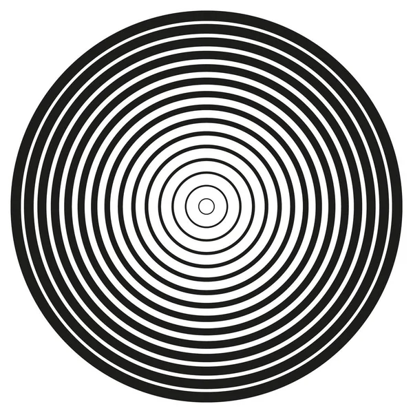 Elemento círculo concéntrico. Anillo de color blanco y negro. Ilustración abstracta del vector para la onda sonora, gráfica monocromática. — Vector de stock