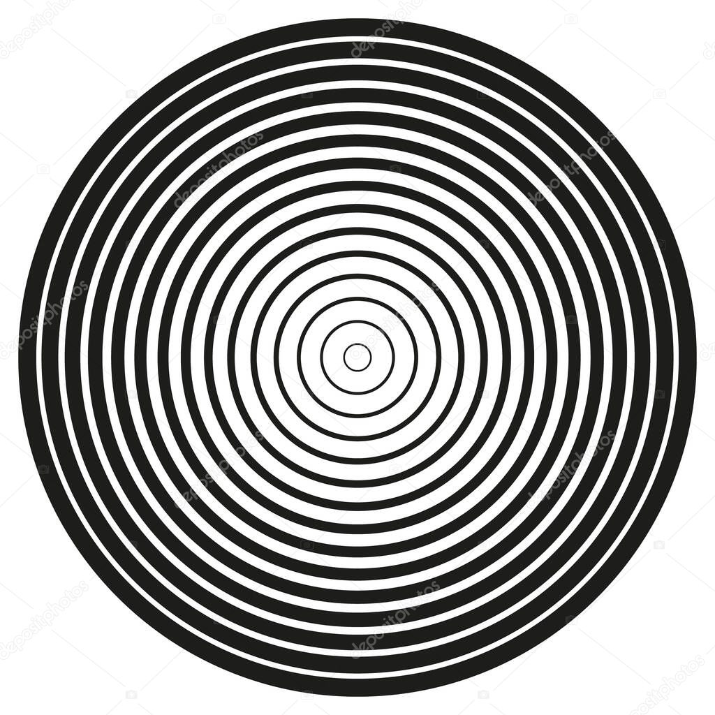 Concentric circle element. Black and white color ring. Abstract vector illustration for sound wave, Monochrome graphic. eps10