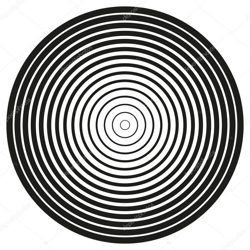 Concentric circle element. Black and white color ring. Abstract vector illustration for sound wave, Monochrome graphic.