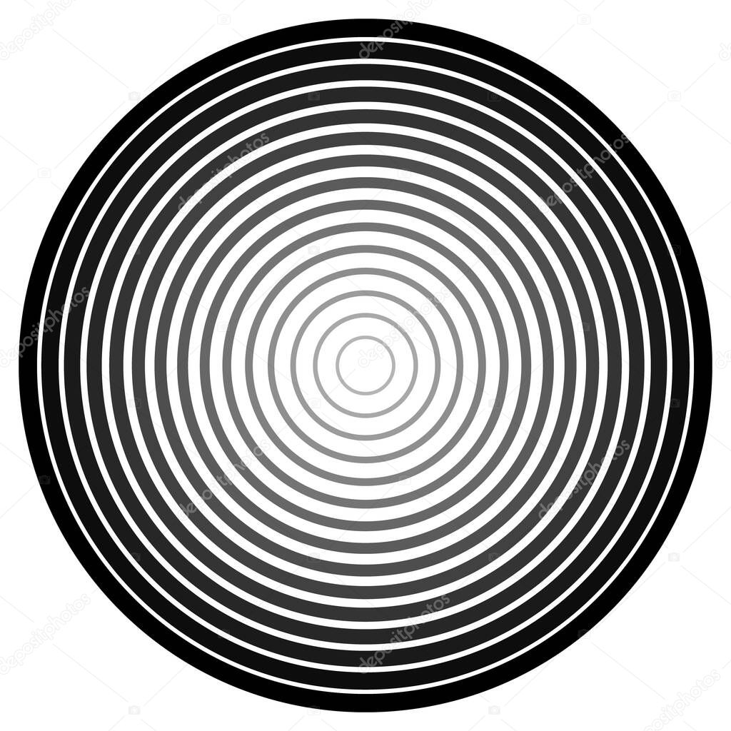 Concentric circle element. Black and white color ring. Abstract vector illustration for sound wave, Monochrome graphic. eps10