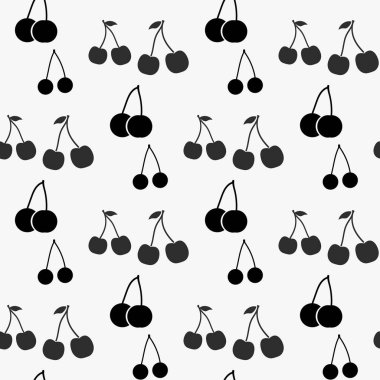Kiraz siyah basit siluet vektör seamless modeli. Siyah meyve şık doku. Yinelenen kiraz meyve Dikişsiz desen arka plan