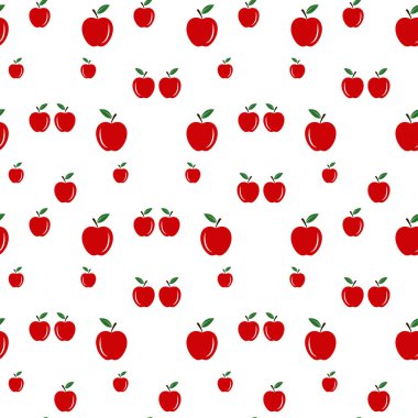 Kırmızı Elmasız Vektör Döşemesi. Tekrarlanan Yazdırma. Okula Dönüş ya da Elma toplama ya da Gıda Paketi için mükemmel. Beyaz Arkaplanda Rastgele Düzenlenmiş Kırmızı Elmalar. Desen Örnekleri İçerildi.