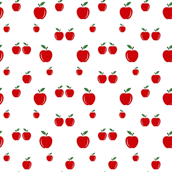 Red Apples Seamless Vector Pattern Fliese. Wiederholtes Drucken. Perfekt für den Schulweg oder die Apfelernte oder Lebensmittelverpackungen. Rote Äpfel zufällig auf weißem Hintergrund angeordnet. Muster Swatch ist dabei. — Stockvektor