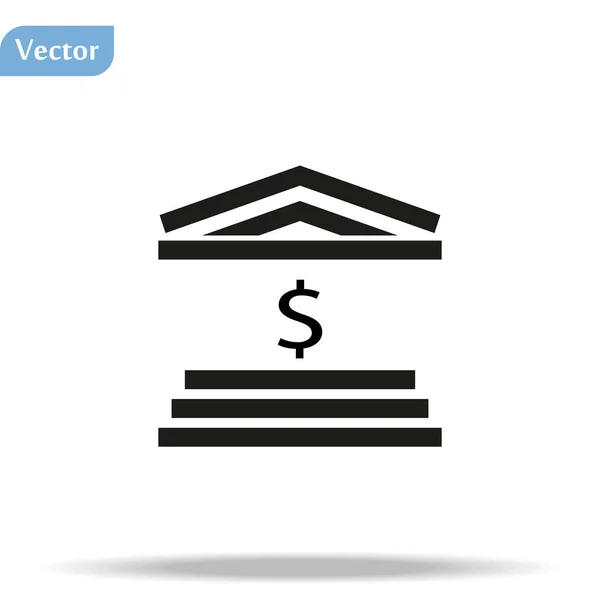 Bank byggnad, vektor bästa grå linje ikon på vit bakgrund, dollar. — Stock vektor