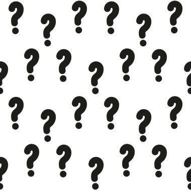Soru işaretleri kusursuz desen. Soru işaretli kusursuz vektör deseni. Monokrom hippi geçmişi. Elle çizilmiş siyah noktalama işaretleri.
