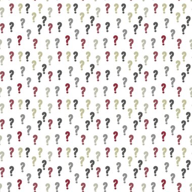 Soru işaretli kusursuz vektör deseni. Monokrom hippi geçmişi. Elle çizilmiş siyah noktalama işaretleri 10 birim.