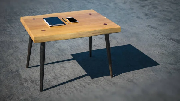 Loft masasında dizüstü telefon ve kalem. çatı mobilya