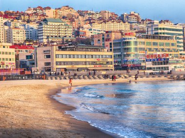 Kış Haeundae Beach, Busan, Güney Kore, Asya