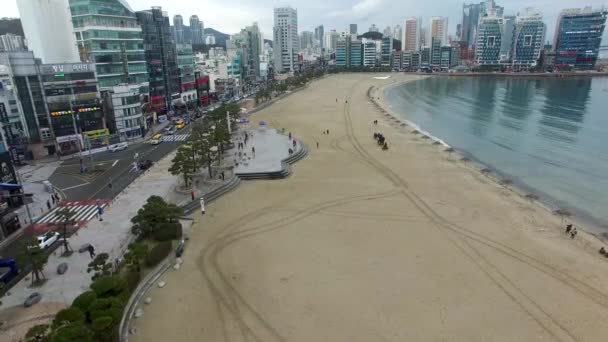 Vista Aérea Invierno Gwangalli Beach Busan Corea Del Sur Asia — Vídeos de Stock