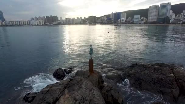 Luftaufnahme Des Winterlichen Gwangalli Strandes Busan Südkorea Asien — Stockvideo