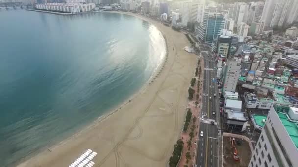Luchtfoto Van Winter Gwangalli Beach Busan Zuid Korea Azië — Stockvideo