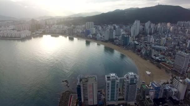 Luchtfoto Van Winter Gwangalli Beach Busan Zuid Korea Azië — Stockvideo